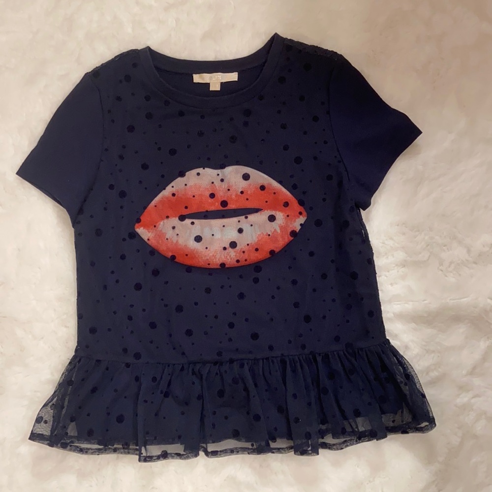Oasis Lace Polka Dot Mesh and Lip Embellished Top